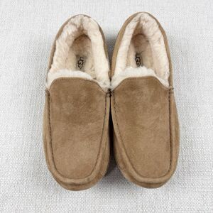 UGG Ascot Slippers Men's Tan Suede Leather Sheepskin Lined Moccasin Shoes